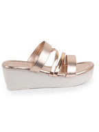 Women Rose Glossy Open Toe Multi Strap Wedge Heel Wedding Ethnic Sandals|Slippers for Party|Festive|Height Enhancer Sandal