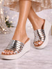Women Pink Shiny Open Toe Multi Strap Wedge Heel Height Enhancer Ethnic Sandals|Slippers for Wedding|Festive|Occasion