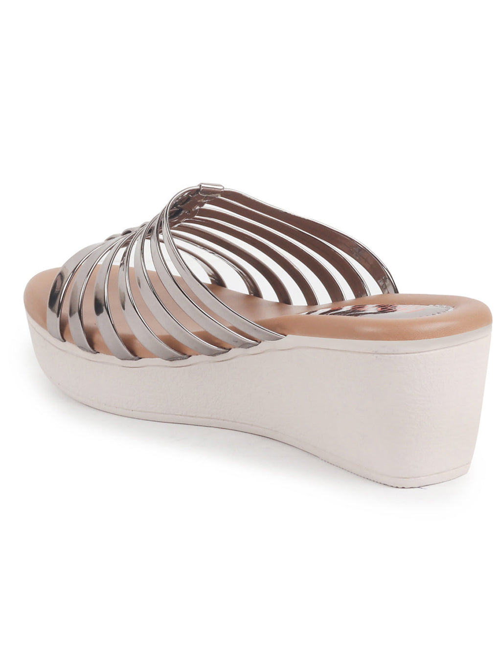 Women Pink Shiny Open Toe Multi Strap Wedge Heel Height Enhancer Ethnic Sandals|Slippers for Wedding|Festive|Occasion