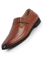 Men Tan Genuine Leather Broad Feet Breathable Slip On Adjustable Strap Peshawari Shoe Style Sandals|Work Wear|Formal Office Wear