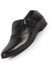 Men Black Genuine Leather Broad Feet Breathable Slip On Pathani Shoe Style Sandals with Adjustable Strap|Memory Cushion Insole|Formal Office Wear