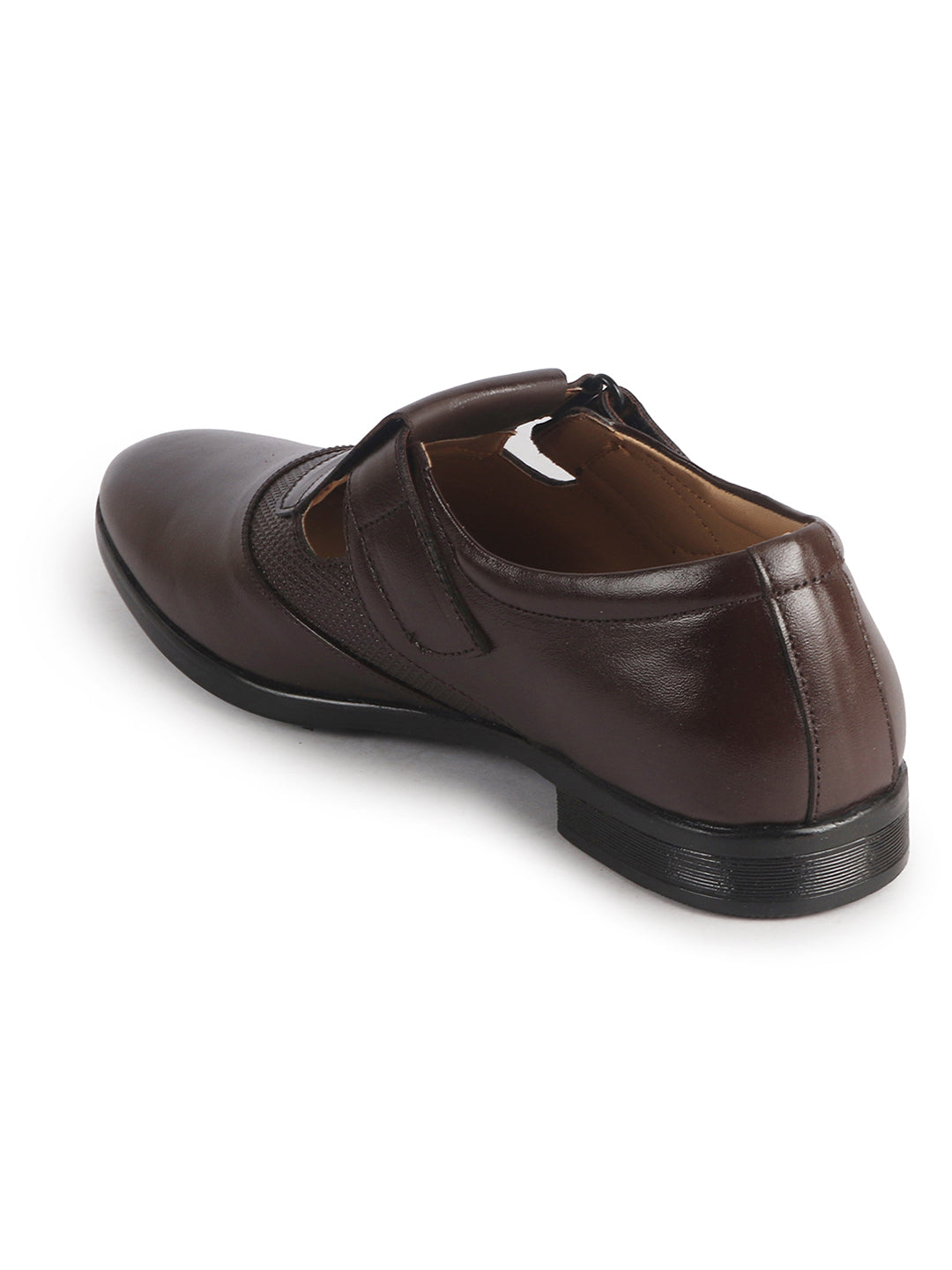 Men Brown Genuine Leather Broad Feet Breathable Slip On Pathani Shoe Style Sandals with Adjustable Strap|Memory Cushion Insole|Formal Office Wear