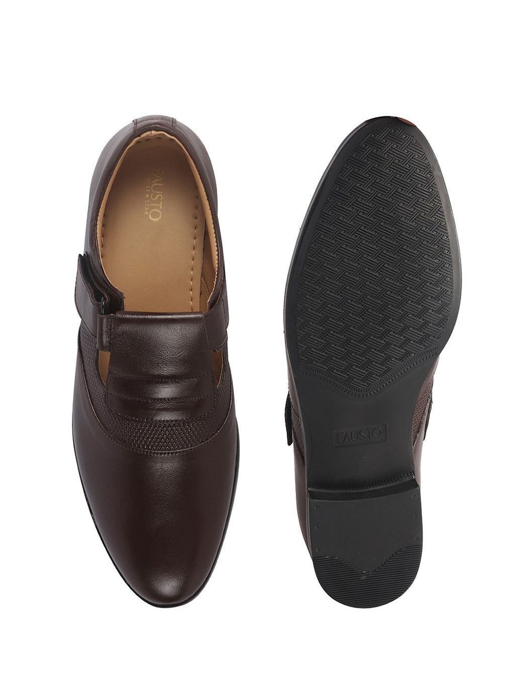 Men Brown Genuine Leather Broad Feet Breathable Slip On Pathani Shoe Style Sandals with Adjustable Strap|Memory Cushion Insole|Formal Office Wear