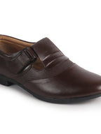 Men Brown Genuine Leather Broad Feet Breathable Slip On Pathani Shoe Style Sandals with Adjustable Strap|Memory Cushion Insole|Formal Office Wear