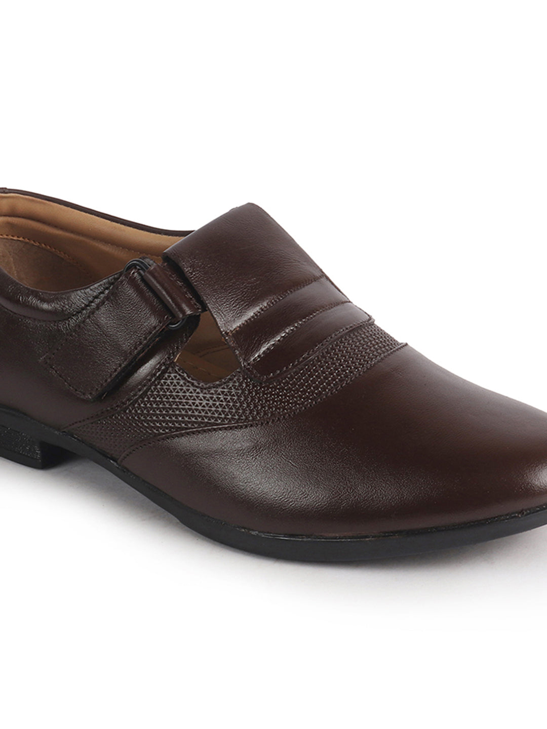 Men Brown Genuine Leather Broad Feet Breathable Slip On Pathani Shoe Style Sandals with Adjustable Strap|Memory Cushion Insole|Formal Office Wear