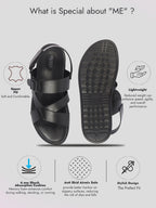 Men Black Open Toe Hook & Loop Adjustable Strap Criss Cross Dress Slip On Sandals|Non Skid Sole Slippers|PU PAD Insole