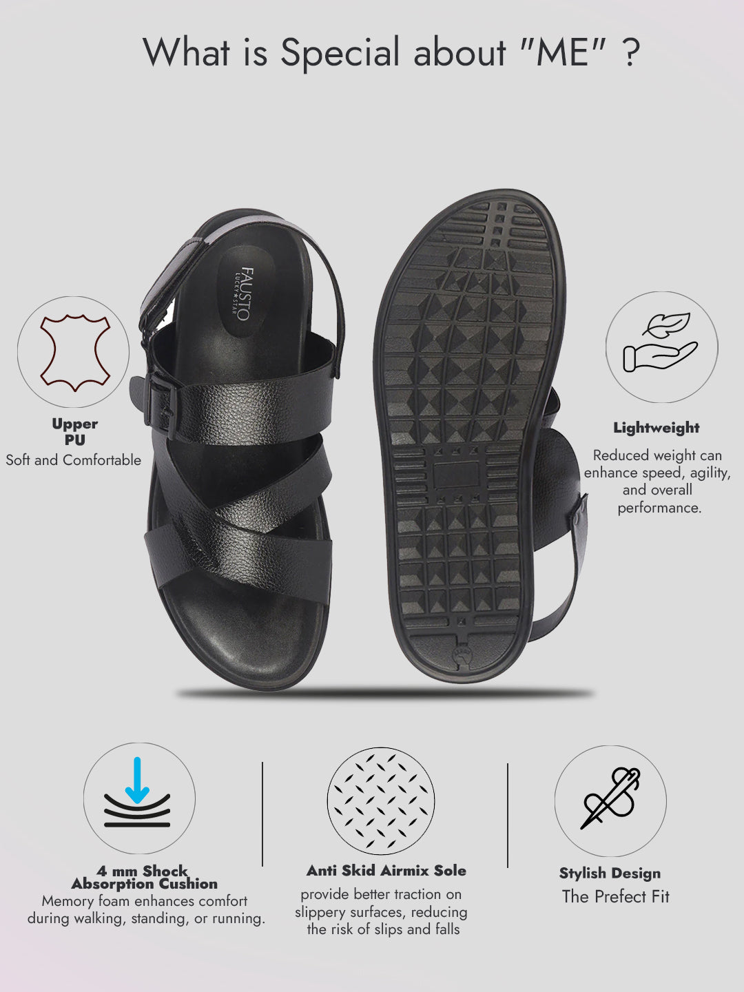 Men Black Open Toe Hook & Loop Adjustable Strap Criss Cross Dress Slip On Sandals|Non Skid Sole Slippers|PU PAD Insole