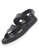 Men Black Open Toe Hook & Loop Adjustable Strap Criss Cross Dress Slip On Sandals|Non Skid Sole Slippers|PU PAD Insole