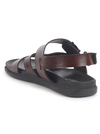 Men Brown Open Toe Hook & Loop Adjustable Strap Criss Cross Dress Slip On Sandals|Non Skid Sole Slippers|PU PAD Insole