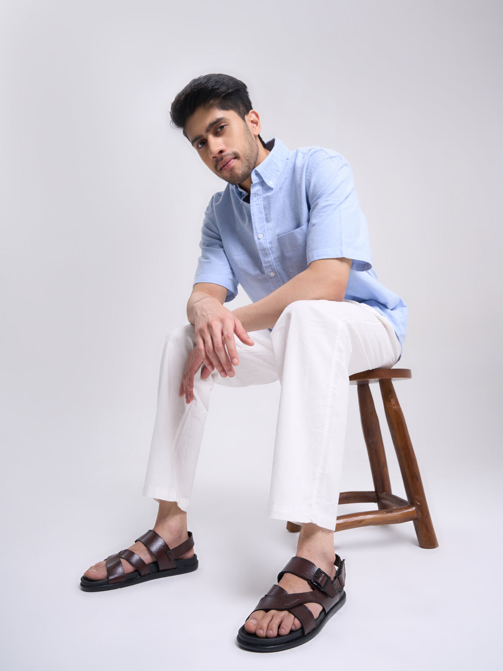 Men Brown Open Toe Hook & Loop Adjustable Strap Criss Cross Dress Slip On Sandals|Non Skid Sole Slippers|PU PAD Insole