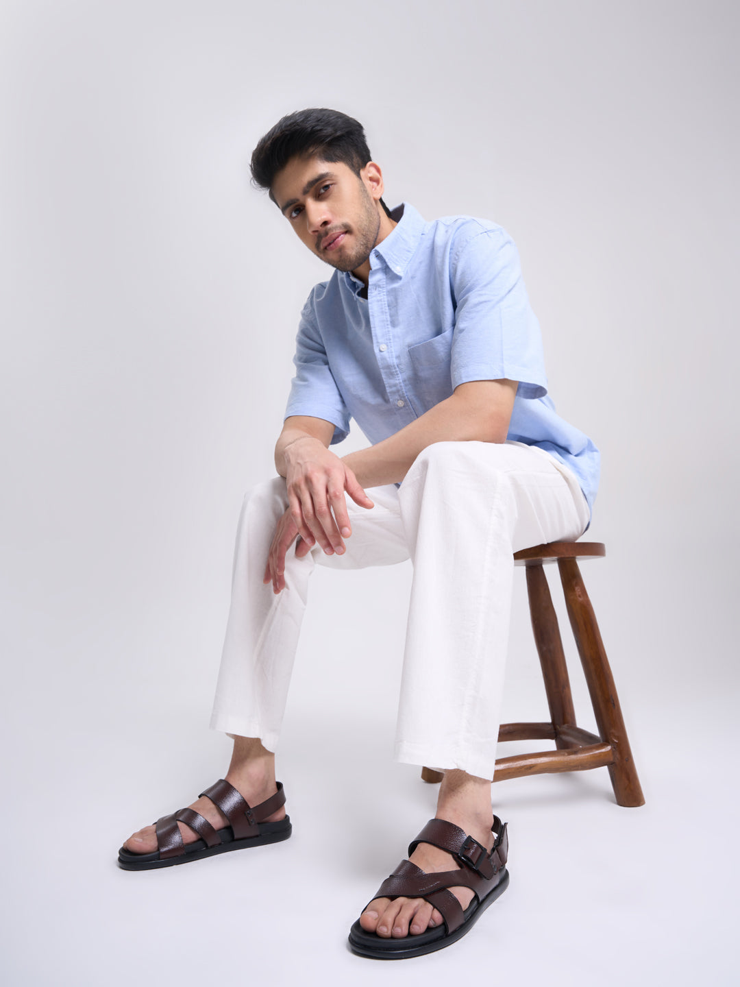 Men Brown Open Toe Hook & Loop Adjustable Strap Criss Cross Dress Slip On Sandals|Non Skid Sole Slippers|PU PAD Insole
