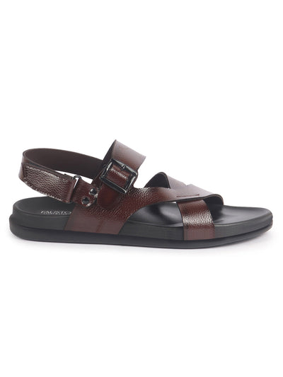 Men Brown Open Toe Hook & Loop Adjustable Strap Criss Cross Dress Slip On Sandals|Non Skid Sole Slippers|PU PAD Insole