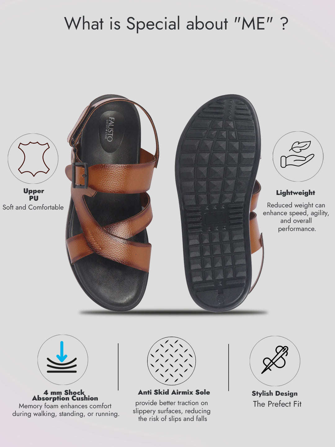 Men Tan Open Toe Hook & Loop Adjustable Strap Criss Cross Dress Slip On Sandals|Non Skid Sole Slippers|PU PAD Insole