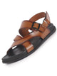 Men Tan Open Toe Hook & Loop Adjustable Strap Criss Cross Dress Slip On Sandals|Non Skid Sole Slippers|PU PAD Insole