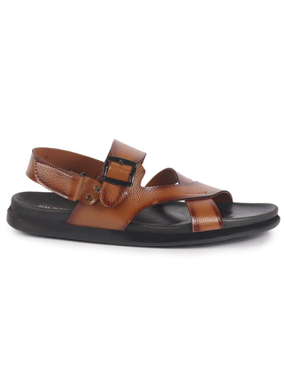 Men Tan Open Toe Hook & Loop Adjustable Strap Criss Cross Dress Slip On Sandals|Non Skid Sole Slippers|PU PAD Insole