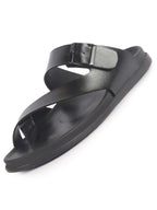 Men Black Toe Ring Kolhapuri Adjustable Strap Slip On Outdoor Slippers|Anti Skid Sole Sandals|PU PAD Insole