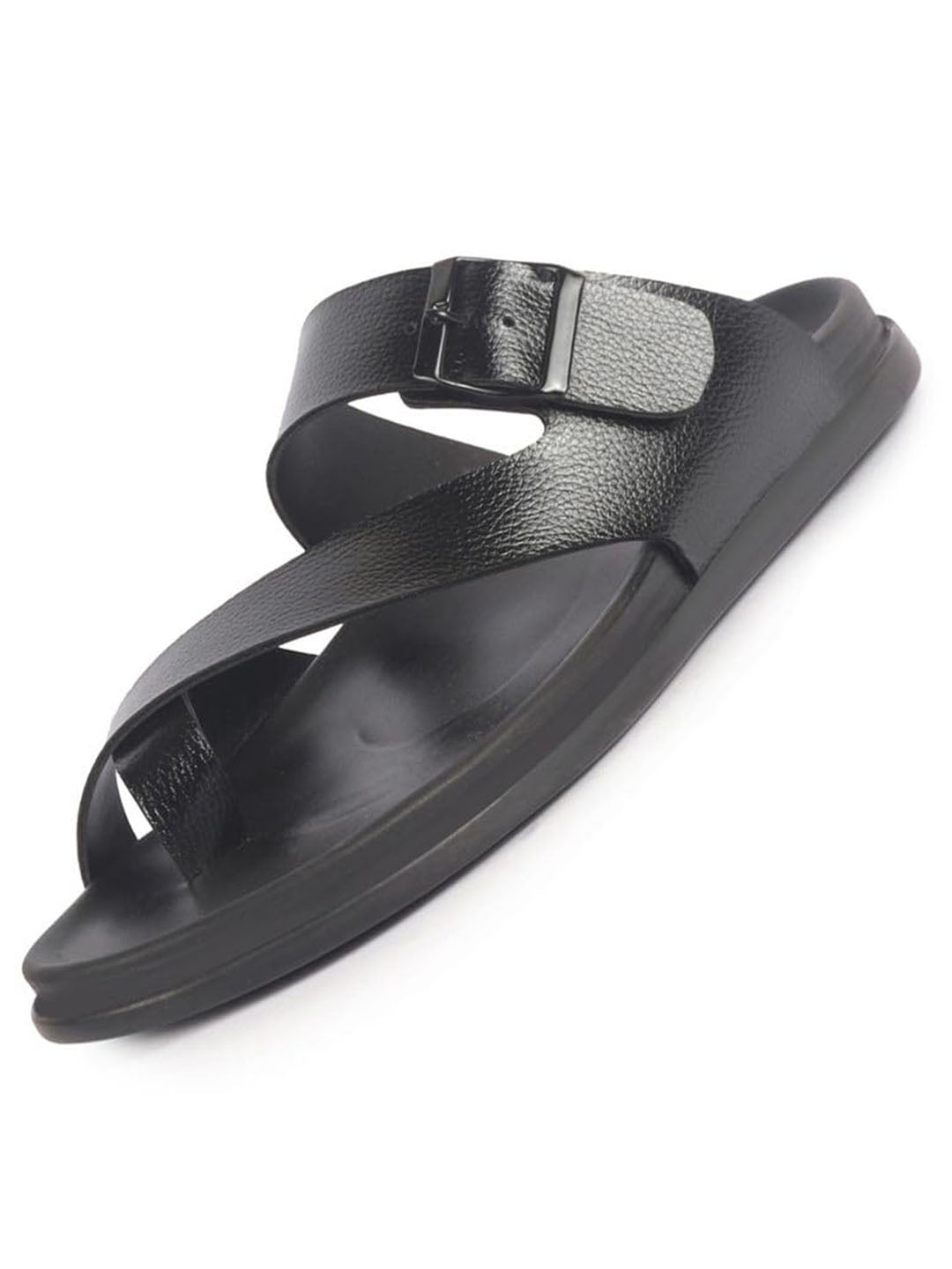 Men Black Toe Ring Kolhapuri Adjustable Strap Slip On Outdoor Slippers|Anti Skid Sole Sandals|PU PAD Insole