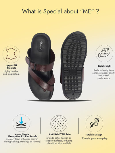 Men Brown Toe Ring Kolhapuri Adjustable Strap Slip On Outdoor Slippers|Anti Skid Sole Sandals|PU PAD Insole