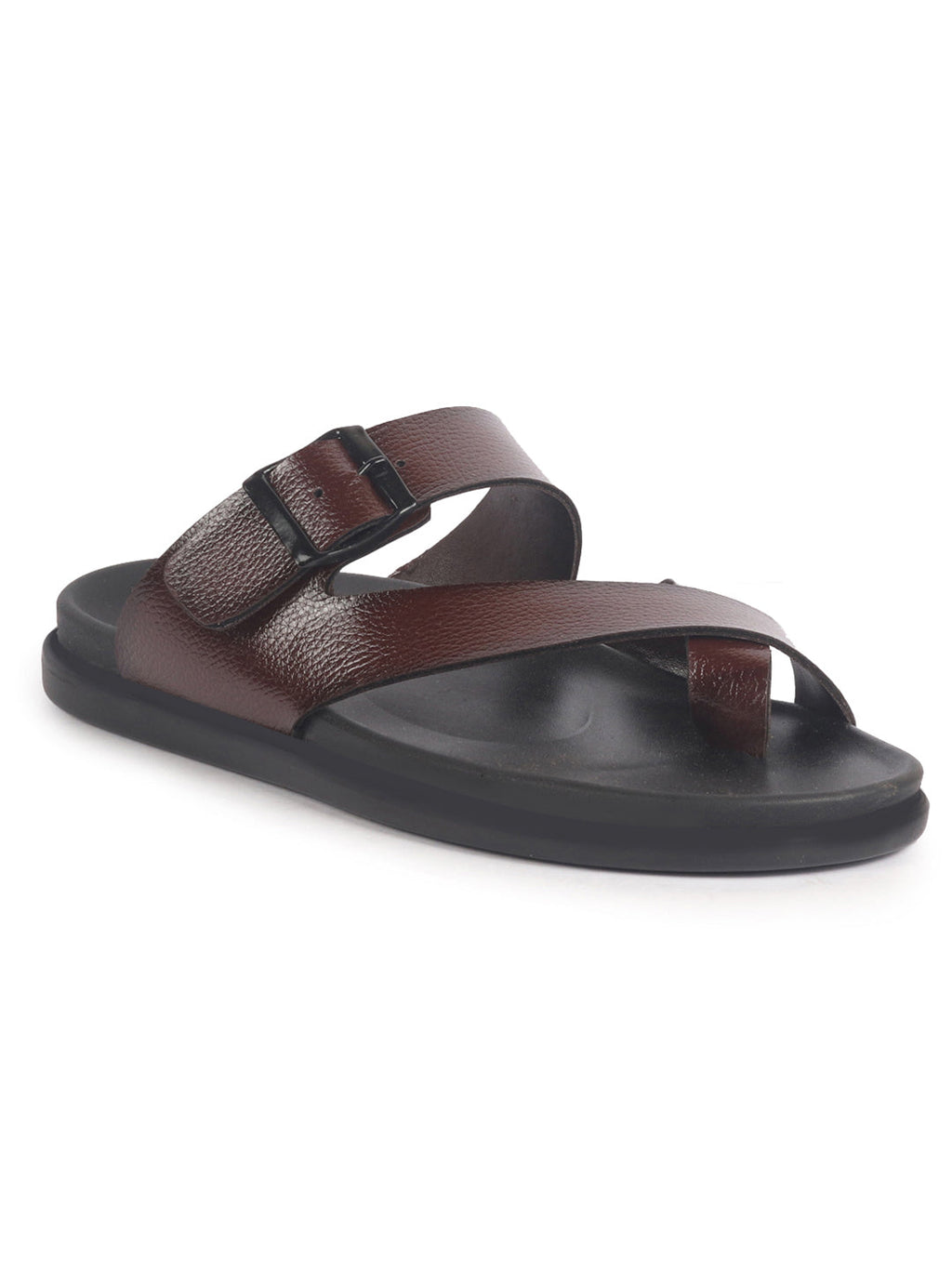 men brown toe ring kolhapuri adjustable strap slip on outdoor slippers|anti skid sole sandals|pu pad insole