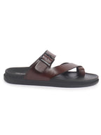 men brown toe ring kolhapuri adjustable strap slip on outdoor slippers|anti skid sole sandals|pu pad insole