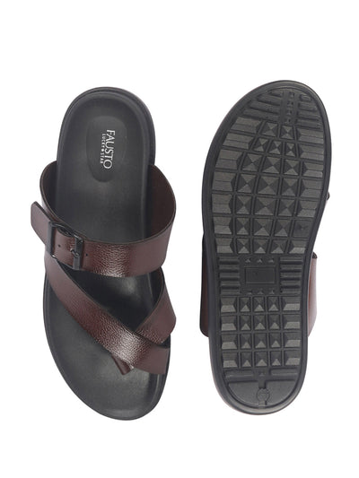 Men Brown Toe Ring Kolhapuri Adjustable Strap Slip On Outdoor Slippers|Anti Skid Sole Sandals|PU PAD Insole