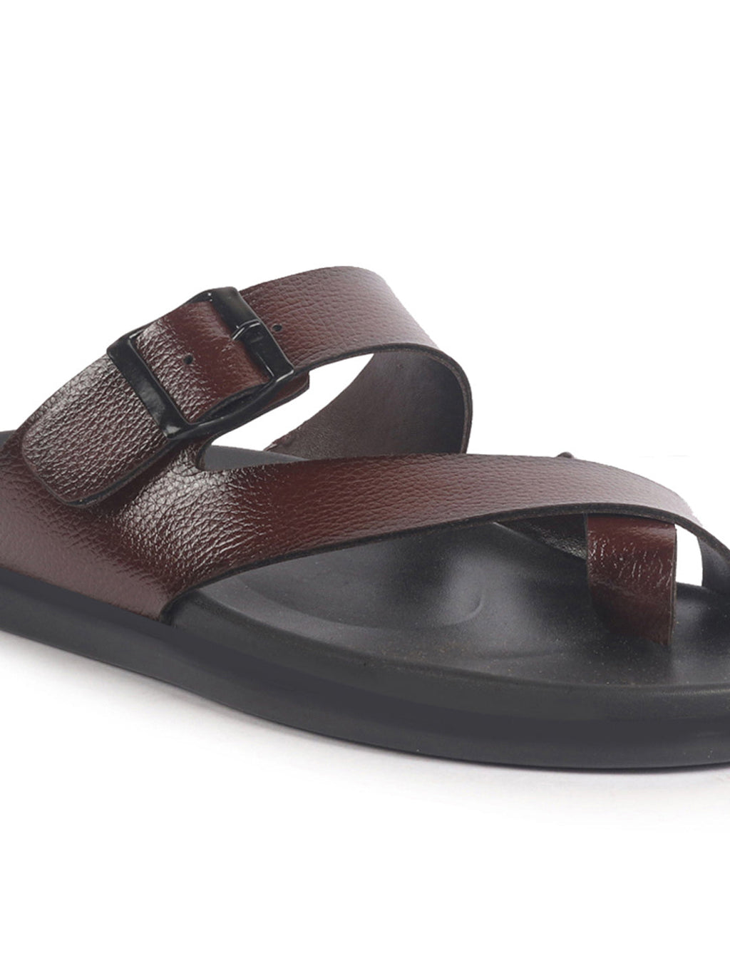 men brown toe ring kolhapuri adjustable strap slip on outdoor slippers|anti skid sole sandals|pu pad insole