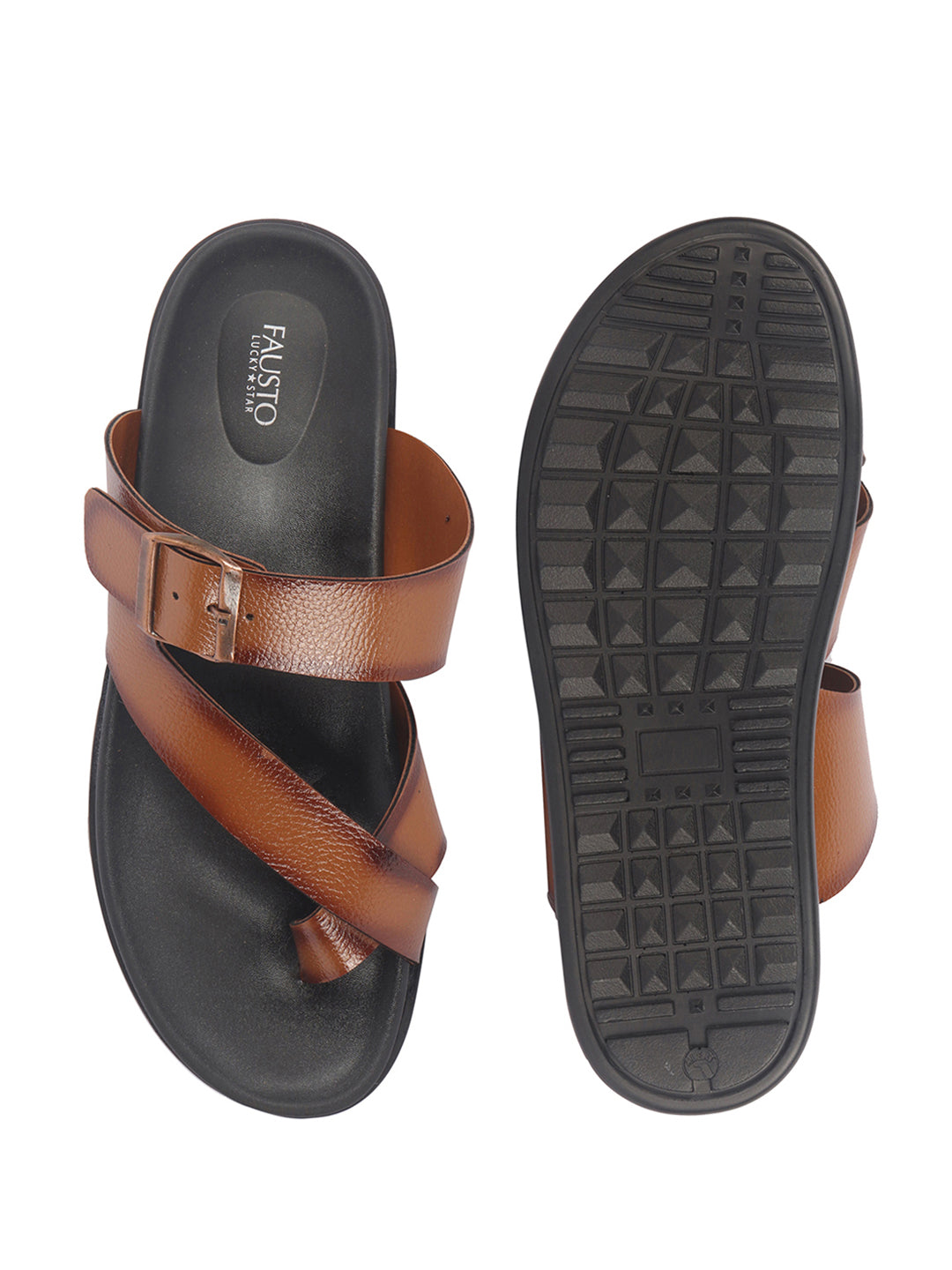 Men Tan Toe Ring Kolhapuri Adjustable Strap Slip On Outdoor Slippers|Anti Skid Sole Sandals|PU PAD Insole