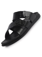 Men Black Open Toe Multi Adjustable Strap Ethnic Slip On Sandals|Anti-Skid Sole Slippers|Memory Cushion Insole