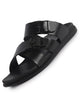 Men Black Open Toe Multi Adjustable Strap Ethnic Slip On Sandals|Anti-Skid Sole Slippers|Memory Cushion Insole