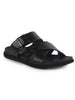 Men Black Open Toe Multi Adjustable Strap Ethnic Slip On Sandals|Anti-Skid Sole Slippers|Memory Cushion Insole