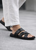 Men Black Open Toe Multi Adjustable Strap Ethnic Slip On Sandals|Anti-Skid Sole Slippers|Memory Cushion Insole