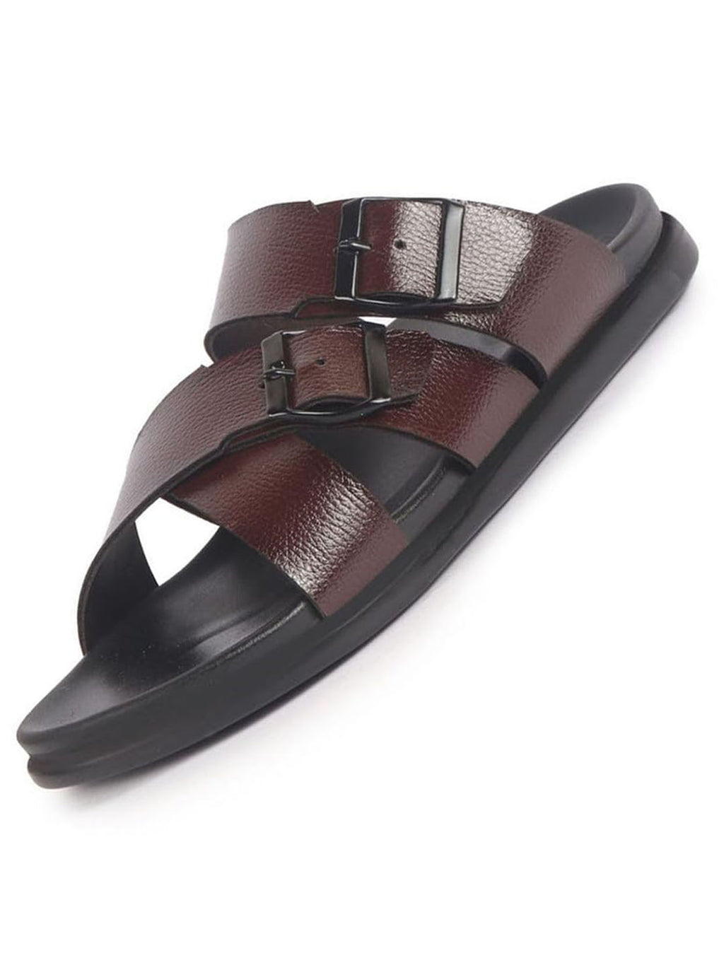 Men Brown Open Toe Multi Adjustable Strap Ethnic Slip On Sandals|Anti-Skid Sole Slippers|Memory Cushion Insole