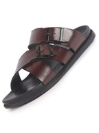 Men Brown Open Toe Multi Adjustable Strap Ethnic Slip On Sandals|Anti-Skid Sole Slippers|Memory Cushion Insole
