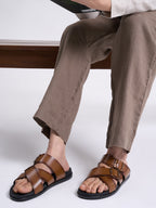 Men Brown Open Toe Multi Adjustable Strap Ethnic Slip On Sandals|Anti-Skid Sole Slippers|Memory Cushion Insole