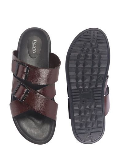 Men Brown Open Toe Multi Adjustable Strap Ethnic Slip On Sandals|Anti-Skid Sole Slippers|Memory Cushion Insole