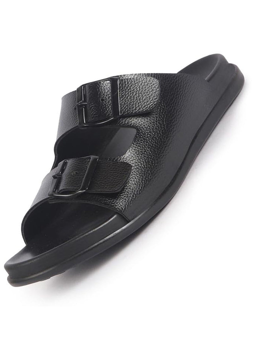 Men Black Open Toe Multi Adjustable Strap Ethnic Kurta Slip On Sandals|Anti-Skid Sole Slippers|Memory Cushion Insole