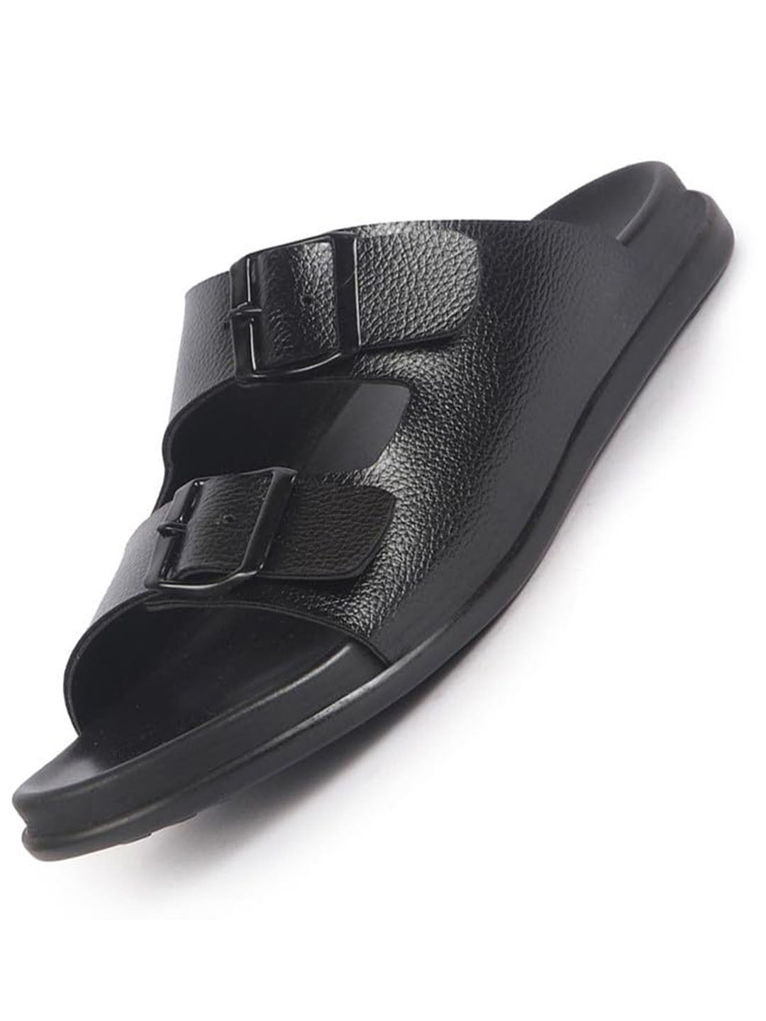 Men Black Open Toe Multi Adjustable Strap Ethnic Kurta Slip On Sandals|Anti-Skid Sole Slippers|Memory Cushion Insole