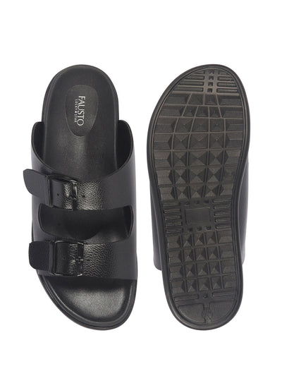 Men Black Open Toe Multi Adjustable Strap Ethnic Kurta Slip On Sandals|Anti-Skid Sole Slippers|Memory Cushion Insole