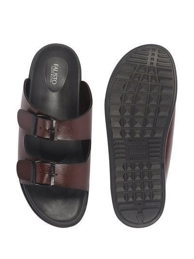 Men Brown Open Toe Multi Adjustable Strap Ethnic Kurta Slip On Sandals|Anti-Skid Sole Slippers|Memory Cushion Insole