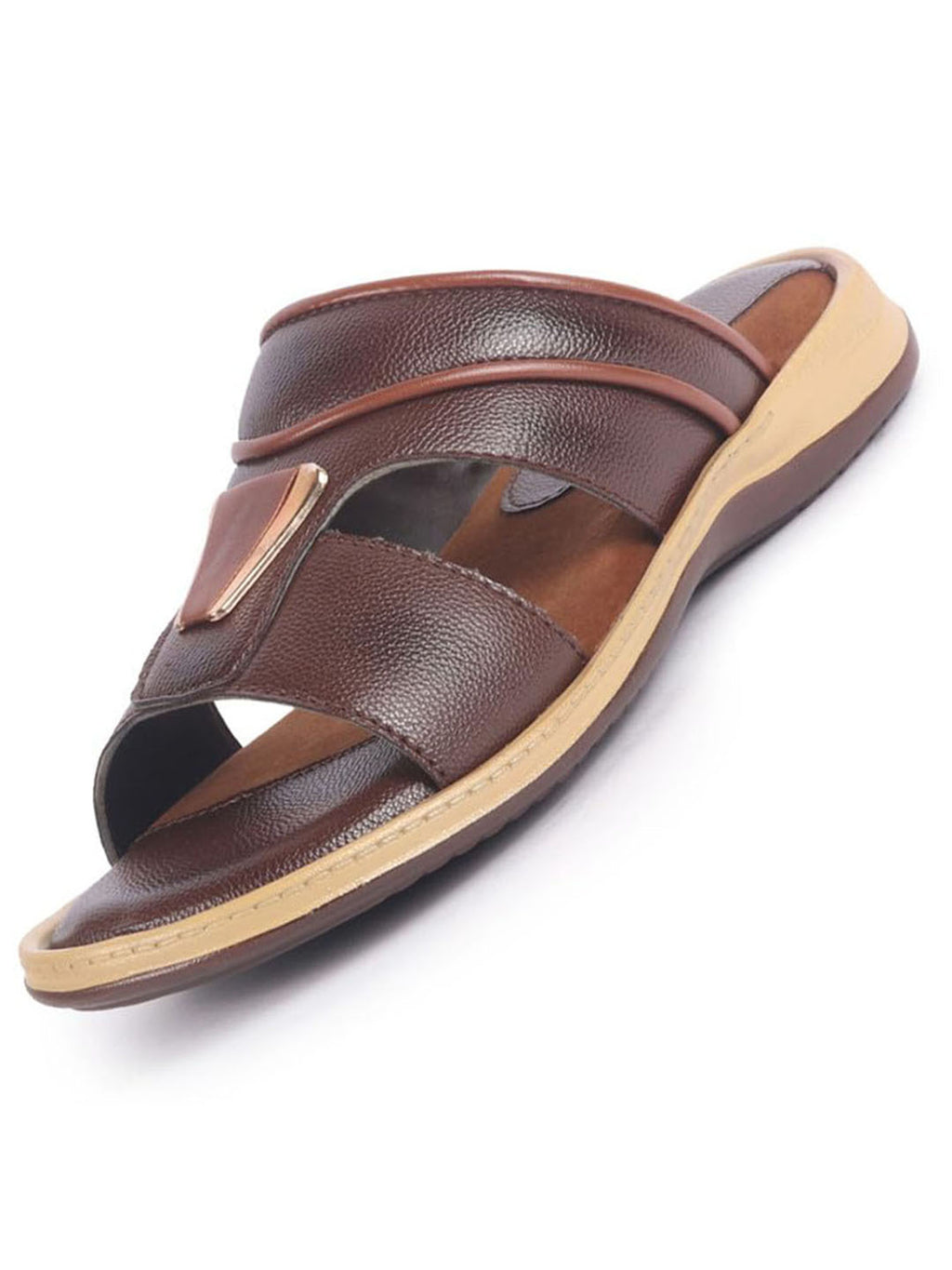 Men Brown Open Toe Broad Feet Lightweight Summer Slip On Slippers|Dress Sandals Slip On|Anti Skid Sole