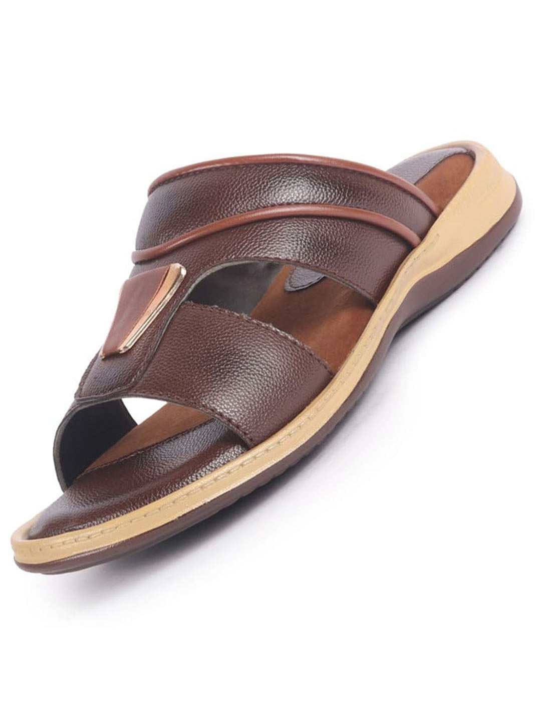 Men Brown Open Toe Broad Feet Lightweight Summer Slip On Slippers|Dress Sandals Slip On|Anti Skid Sole