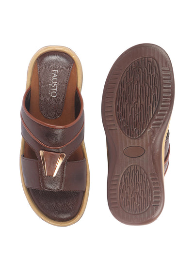 Men Brown Open Toe Broad Feet Lightweight Summer Slip On Slippers|Dress Sandals Slip On|Anti Skid Sole