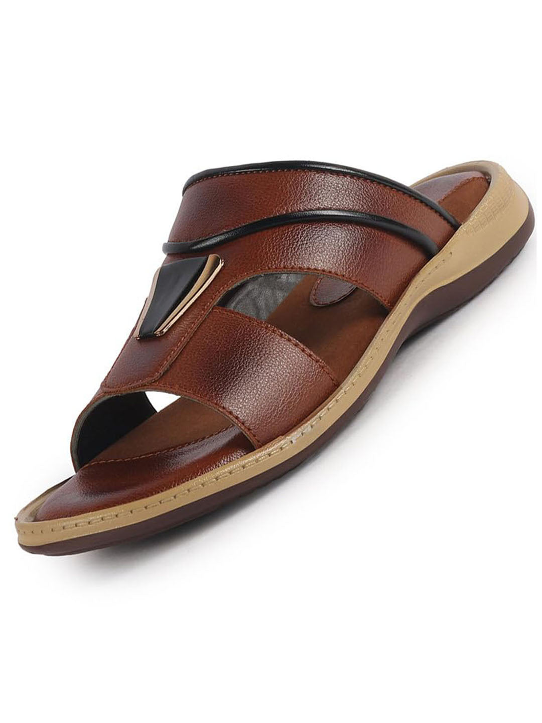 Men Tan Open Toe Broad Feet Lightweight Summer Slip On Slippers|Dress Sandals Slip On|Anti Skid Sole