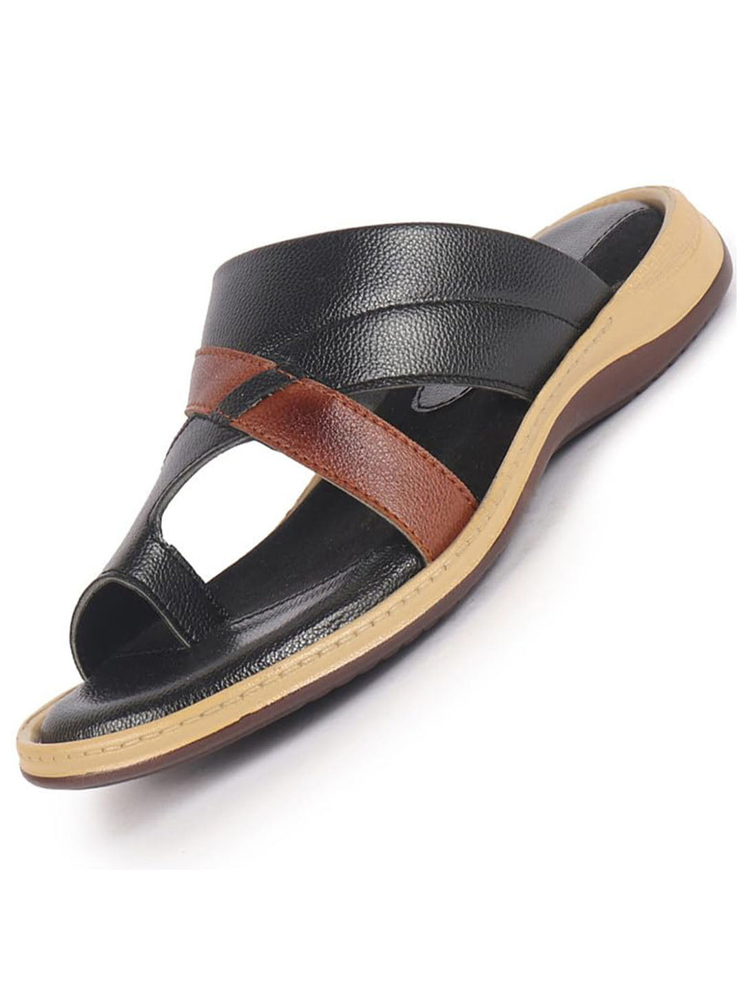 Men Black Toe Ring Broad Feet Criss Cross Design Summer Slip On Slippers|Dress Sandals Slip On|Anti Skid Sole