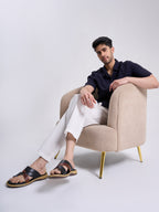 Men Black Toe Ring Broad Feet Criss Cross Design Summer Slip On Slippers|Dress Sandals Slip On|Anti Skid Sole