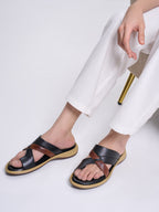 Men Black Toe Ring Broad Feet Criss Cross Design Summer Slip On Slippers|Dress Sandals Slip On|Anti Skid Sole