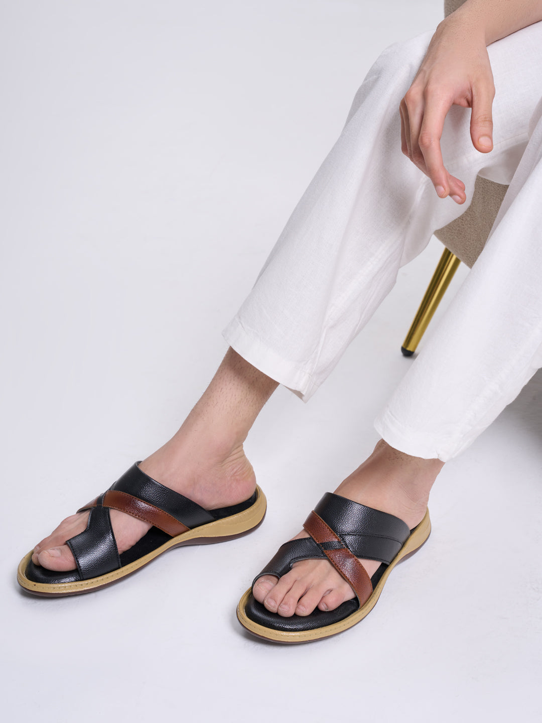 Men Black Toe Ring Broad Feet Criss Cross Design Summer Slip On Slippers|Dress Sandals Slip On|Anti Skid Sole
