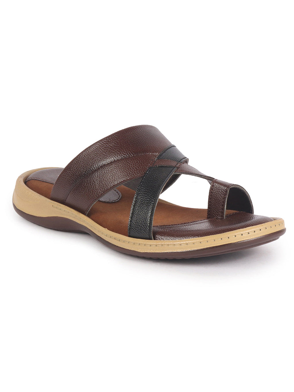 Men Brown Toe Ring Broad Feet Criss Cross Design Summer Slip On Slippers|Dress Sandals Slip On|Anti Skid Sole