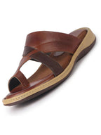 Men Tan Toe Ring Broad Feet Criss Cross Design Summer Slip On Slippers|Dress Sandals Slip On|Anti Skid Sole