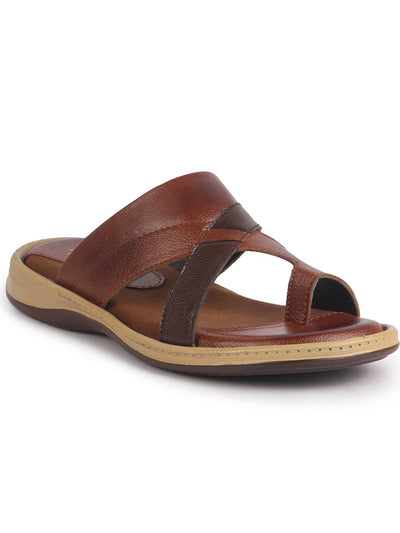 Men Tan Toe Ring Broad Feet Criss Cross Design Summer Slip On Slippers|Dress Sandals Slip On|Anti Skid Sole